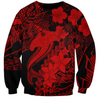 Aloha Hawaii Sweatshirt Hammerhead Shark Tattoo Polynesian Summer - Red - Wonder Print Shop