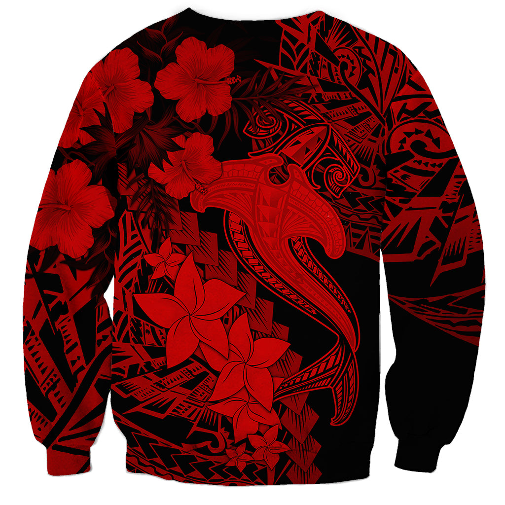 Aloha Hawaii Sweatshirt Hammerhead Shark Tattoo Polynesian Summer - Red - Wonder Print Shop