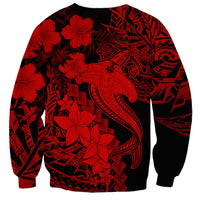 Aloha Hawaii Sweatshirt Hammerhead Shark Tattoo Polynesian Summer - Red - Wonder Print Shop