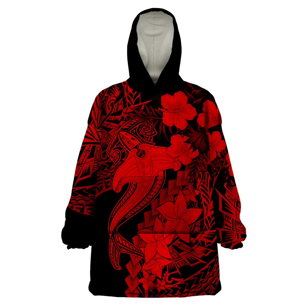 Aloha Hawaii Wearable Blanket Hoodie Hammerhead Shark Tattoo Polynesian Summer - Red - Wonder Print Shop