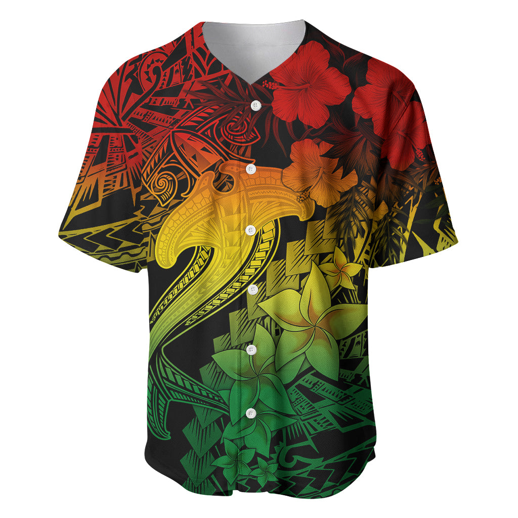 Aloha Hawaii Baseball Jersey Hammerhead Shark Tattoo Polynesian Summer - Reggae LT9 - Wonder Print Shop