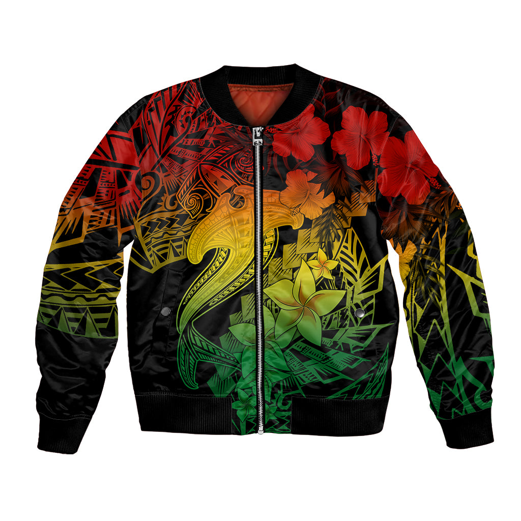 Aloha Hawaii Bomber Jacket Hammerhead Shark Tattoo Polynesian Summer - Reggae LT9 - Wonder Print Shop