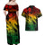 Aloha Hawaii Couples Matching Off Shoulder Maxi Dress and Hawaiian Shirt Hammerhead Shark Tattoo Polynesian Summer - Reggae LT9 - Wonder Print Shop