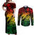Aloha Hawaii Couples Matching Off Shoulder Maxi Dress and Long Sleeve Button Shirts Hammerhead Shark Tattoo Polynesian Summer - Reggae LT9 - Wonder Print Shop