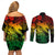 Aloha Hawaii Couples Matching Off Shoulder Short Dress and Long Sleeve Button Shirts Hammerhead Shark Tattoo Polynesian Summer - Reggae LT9 - Wonder Print Shop
