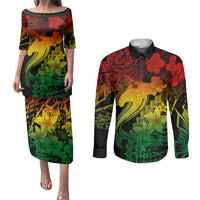 Aloha Hawaii Couples Matching Puletasi Dress and Long Sleeve Button Shirts Hammerhead Shark Tattoo Polynesian Summer - Reggae LT9 - Wonder Print Shop