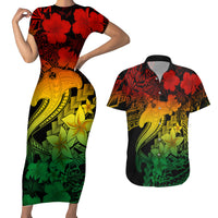 Aloha Hawaii Couples Matching Short Sleeve Bodycon Dress and Hawaiian Shirt Hammerhead Shark Tattoo Polynesian Summer - Reggae LT9 - Wonder Print Shop