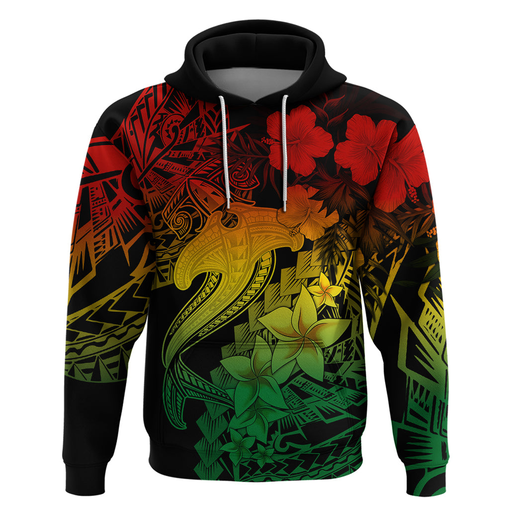 Aloha Hawaii Hoodie Hammerhead Shark Tattoo Polynesian Summer - Reggae - Wonder Print Shop