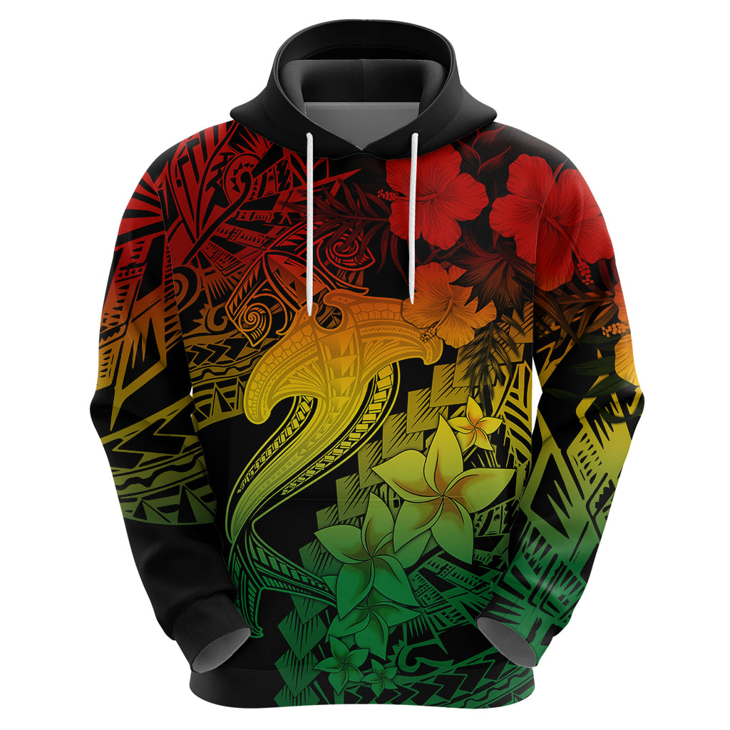 Aloha Hawaii Hoodie Hammerhead Shark Tattoo Polynesian Summer - Reggae - Wonder Print Shop