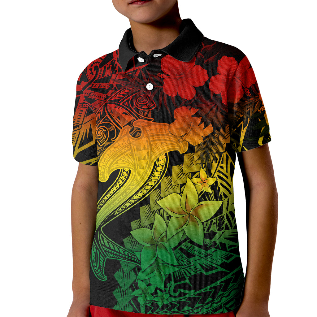 Aloha Hawaii Kid Polo Shirt Hammerhead Shark Tattoo Polynesian Summer - Reggae - Wonder Print Shop