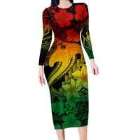 Aloha Hawaii Long Sleeve Bodycon Dress Hammerhead Shark Tattoo Polynesian Summer - Reggae - Wonder Print Shop