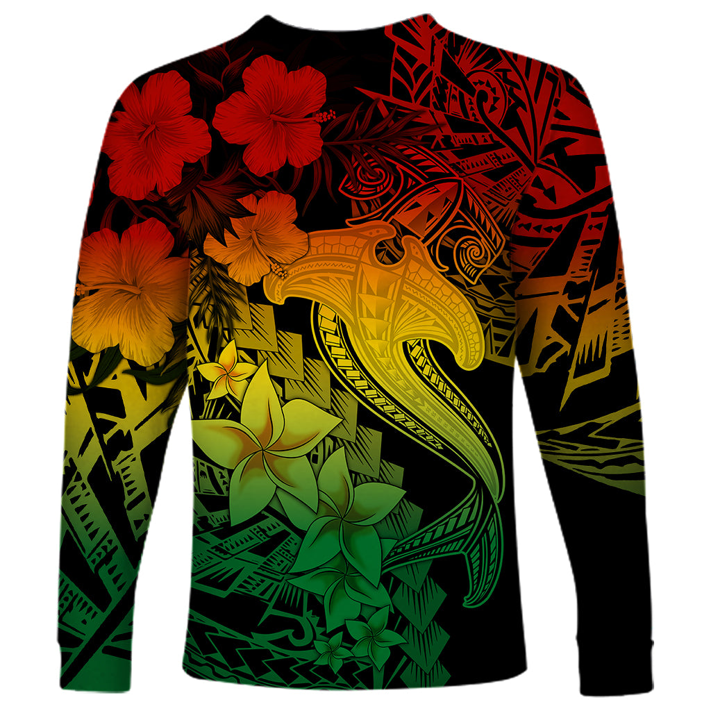 Aloha Hawaii Long Sleeve Shirt Hammerhead Shark Tattoo Polynesian Summer - Reggae - Wonder Print Shop