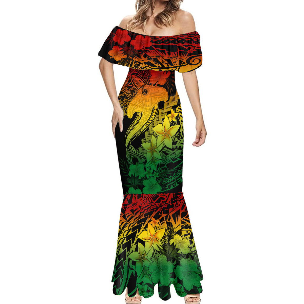 Aloha Hawaii Mermaid Dress Hammerhead Shark Tattoo Polynesian Summer - Reggae - Wonder Print Shop