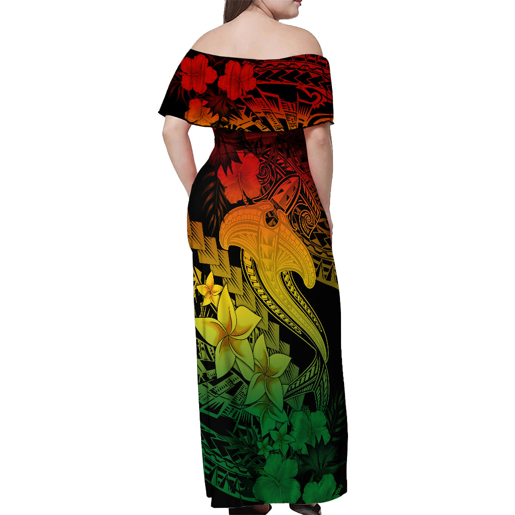 Aloha Hawaii Off Shoulder Maxi Dress Hammerhead Shark Tattoo Polynesian Summer - Reggae - Wonder Print Shop