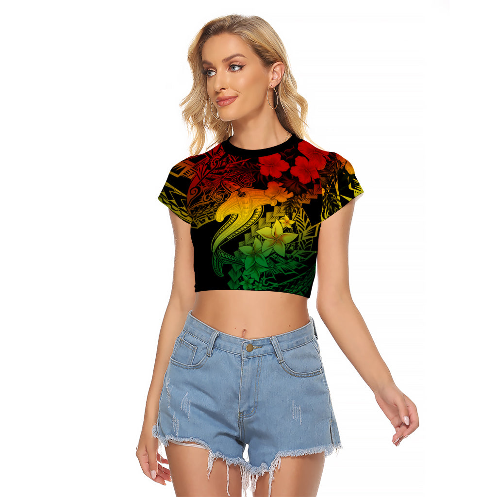 Aloha Hawaii Raglan Cropped T Shirt Hammerhead Shark Tattoo Polynesian Summer - Reggae - Wonder Print Shop