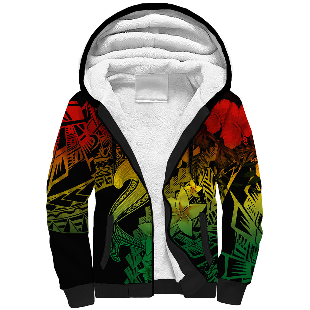 Aloha Hawaii Sherpa Hoodie Hammerhead Shark Tattoo Polynesian Summer - Reggae - Wonder Print Shop