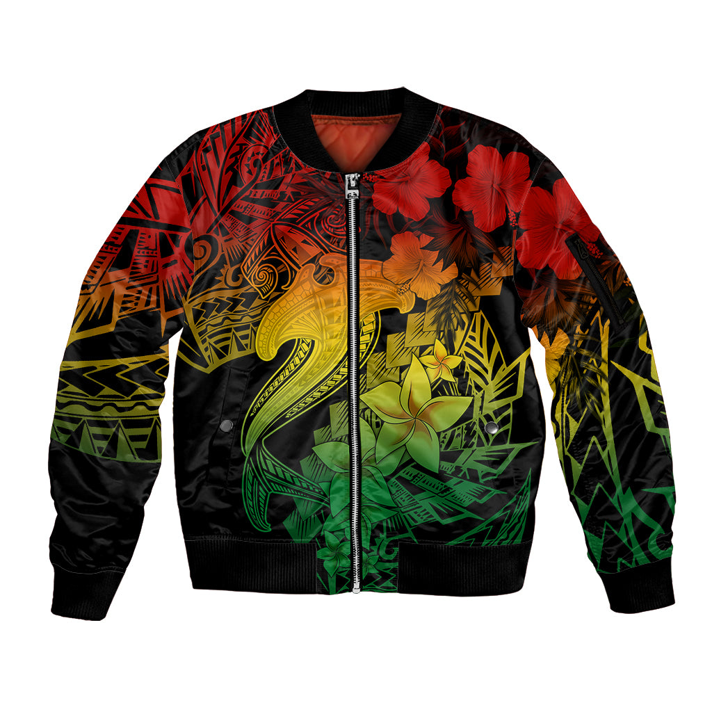 Aloha Hawaii Sleeve Zip Bomber Jacket Hammerhead Shark Tattoo Polynesian Summer - Reggae - Wonder Print Shop