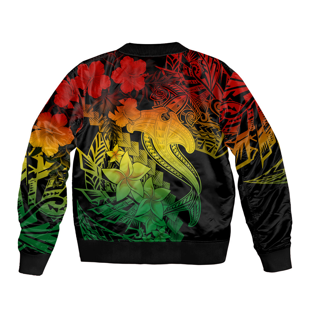 Aloha Hawaii Sleeve Zip Bomber Jacket Hammerhead Shark Tattoo Polynesian Summer - Reggae - Wonder Print Shop