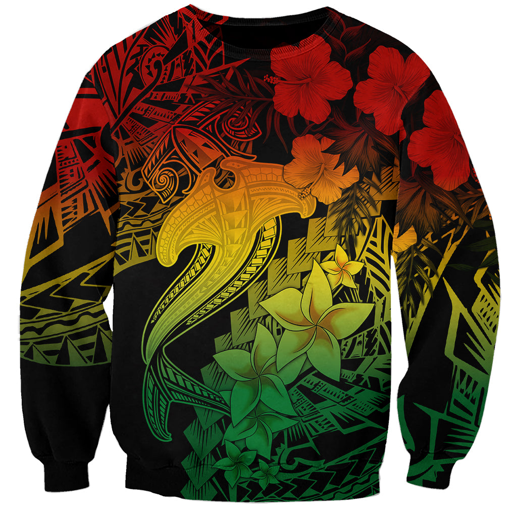 Aloha Hawaii Sweatshirt Hammerhead Shark Tattoo Polynesian Summer - Reggae - Wonder Print Shop