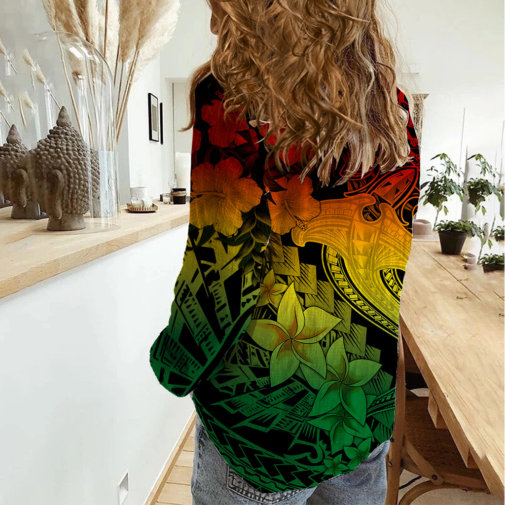 Aloha Hawaii Women Casual Shirt Hammerhead Shark Tattoo Polynesian Summer - Reggae - Wonder Print Shop