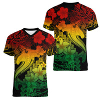 Aloha Hawaii Women V Neck T Shirt Hammerhead Shark Tattoo Polynesian Summer - Reggae - Wonder Print Shop