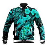 Aloha Hawaii Baseball Jacket Hammerhead Shark Tattoo Polynesian Summer - Turquoise LT9 - Wonder Print Shop
