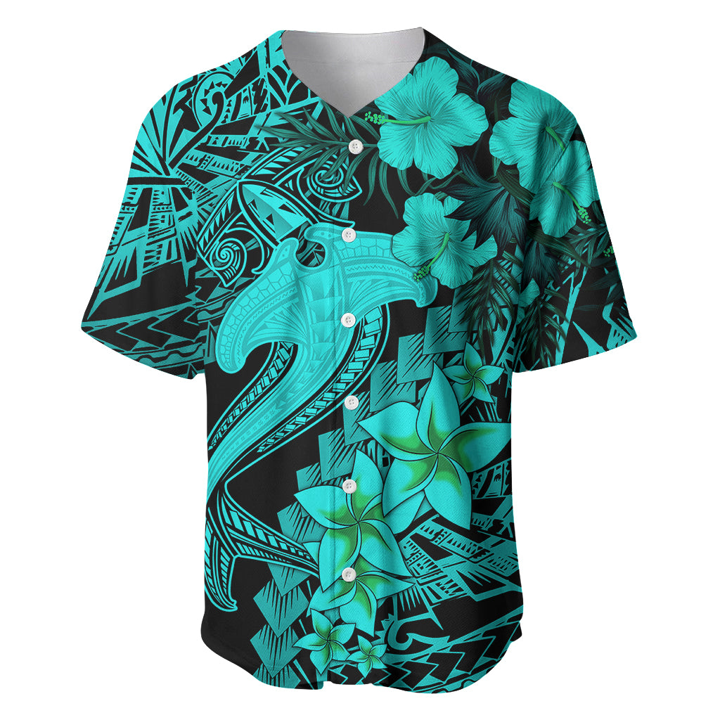 Aloha Hawaii Baseball Jersey Hammerhead Shark Tattoo Polynesian Summer - Turquoise LT9 - Wonder Print Shop