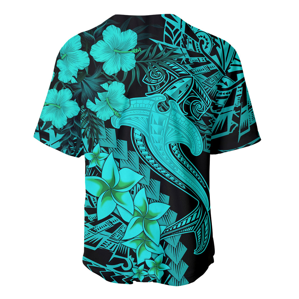 Aloha Hawaii Baseball Jersey Hammerhead Shark Tattoo Polynesian Summer - Turquoise LT9 - Wonder Print Shop