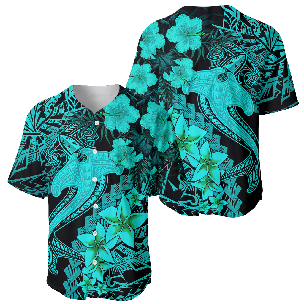Aloha Hawaii Baseball Jersey Hammerhead Shark Tattoo Polynesian Summer - Turquoise LT9 - Wonder Print Shop