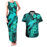Aloha Hawaii Couples Matching Tank Maxi Dress And Hawaiian Shirt Hammerhead Shark Tattoo Polynesian Summer - Turquoise LT9 - Wonder Print Shop
