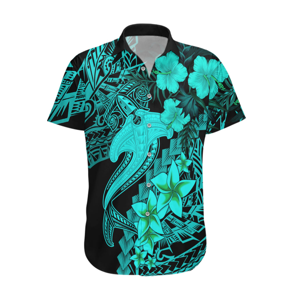 Aloha Hawaii Hawaiian Shirt Hammerhead Shark Tattoo Polynesian Summer - Turquoise - Wonder Print Shop