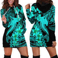 Aloha Hawaii Hoodie Dress Hammerhead Shark Tattoo Polynesian Summer - Turquoise - Wonder Print Shop