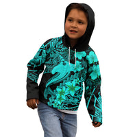 Aloha Hawaii Kid Hoodie Hammerhead Shark Tattoo Polynesian Summer - Turquoise - Wonder Print Shop