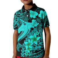 Aloha Hawaii Kid Polo Shirt Hammerhead Shark Tattoo Polynesian Summer - Turquoise - Wonder Print Shop