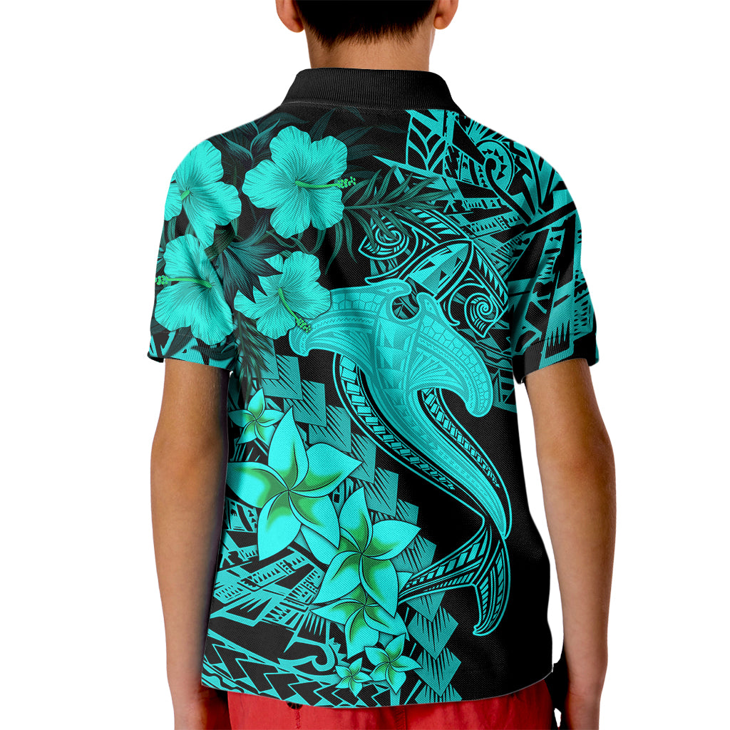 Aloha Hawaii Kid Polo Shirt Hammerhead Shark Tattoo Polynesian Summer - Turquoise - Wonder Print Shop