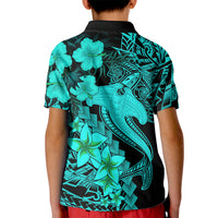 Aloha Hawaii Kid Polo Shirt Hammerhead Shark Tattoo Polynesian Summer - Turquoise - Wonder Print Shop