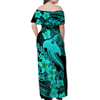 Aloha Hawaii Off Shoulder Maxi Dress Hammerhead Shark Tattoo Polynesian Summer - Turquoise - Wonder Print Shop