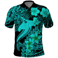 Aloha Hawaii Polo Shirt Hammerhead Shark Tattoo Polynesian Summer - Turquoise - Wonder Print Shop