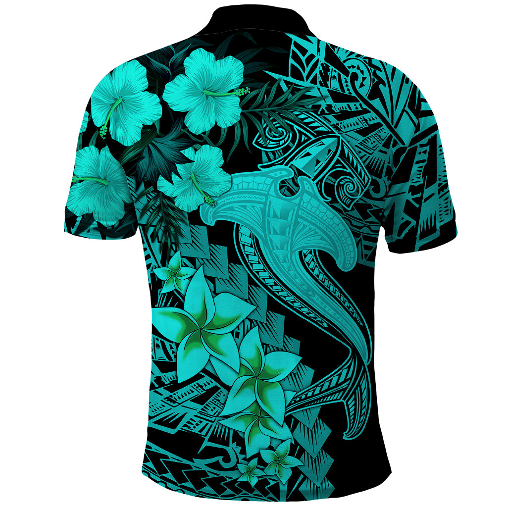 Aloha Hawaii Polo Shirt Hammerhead Shark Tattoo Polynesian Summer - Turquoise - Wonder Print Shop
