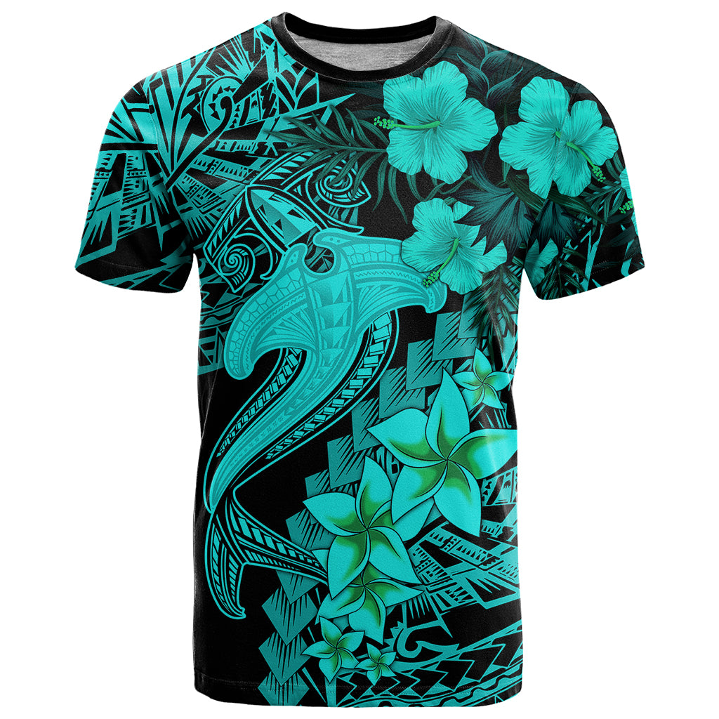 Aloha Hawaii T Shirt Hammerhead Shark Tattoo Polynesian Summer - Turquoise - Wonder Print Shop
