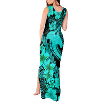 Aloha Hawaii Tank Maxi Dress Hammerhead Shark Tattoo Polynesian Summer - Turquoise - Wonder Print Shop