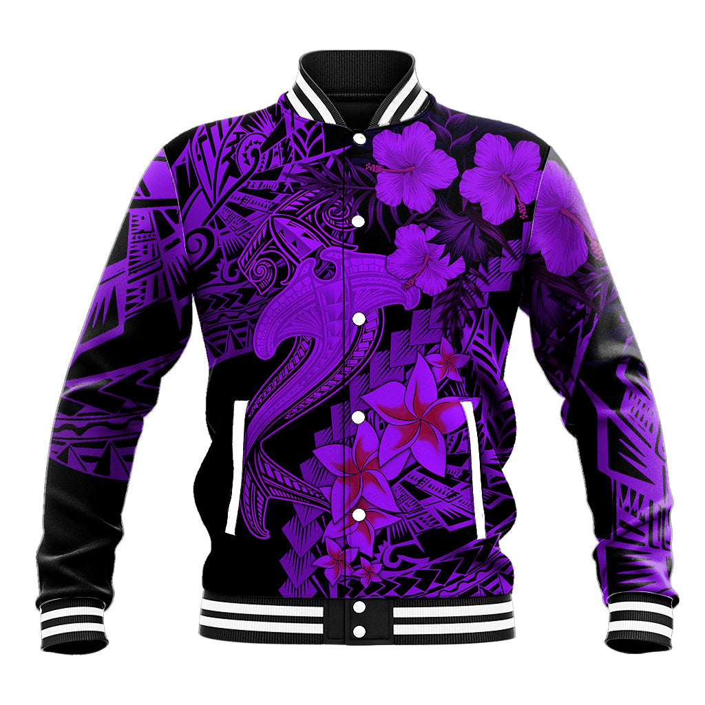 Aloha Hawaii Baseball Jacket Hammerhead Shark Tattoo Polynesian Summer - Violet LT9 - Wonder Print Shop