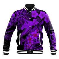Aloha Hawaii Baseball Jacket Hammerhead Shark Tattoo Polynesian Summer - Violet LT9 - Wonder Print Shop