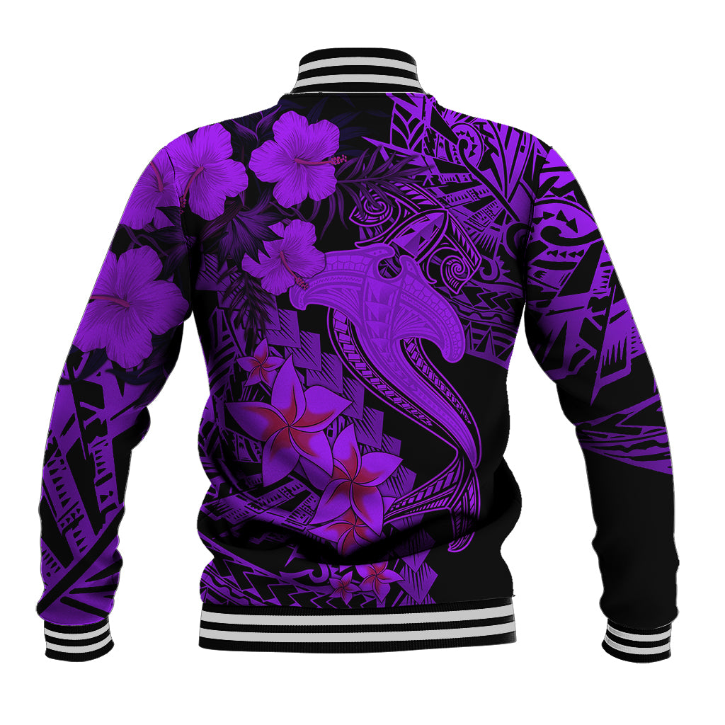 Aloha Hawaii Baseball Jacket Hammerhead Shark Tattoo Polynesian Summer - Violet LT9 - Wonder Print Shop