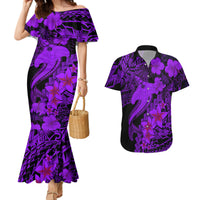 Aloha Hawaii Couples Matching Mermaid Dress And Hawaiian Shirt Hammerhead Shark Tattoo Polynesian Summer - Violet LT9 - Wonder Print Shop