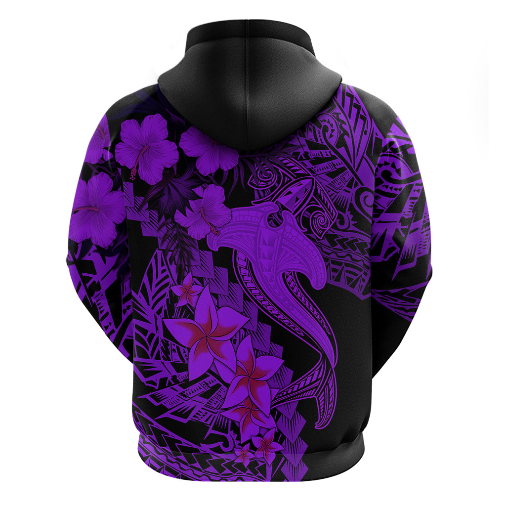 Aloha Hawaii Hoodie Hammerhead Shark Tattoo Polynesian Summer - Violet - Wonder Print Shop