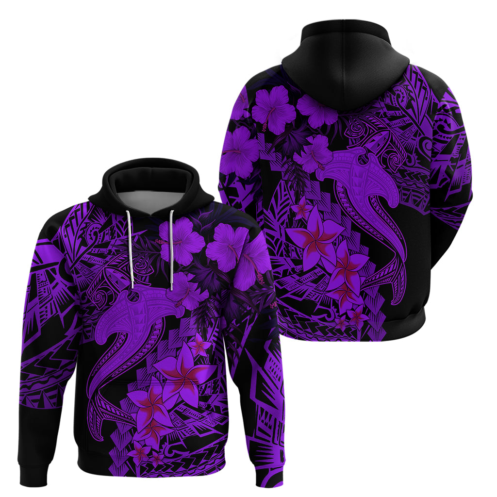 Aloha Hawaii Hoodie Hammerhead Shark Tattoo Polynesian Summer - Violet - Wonder Print Shop