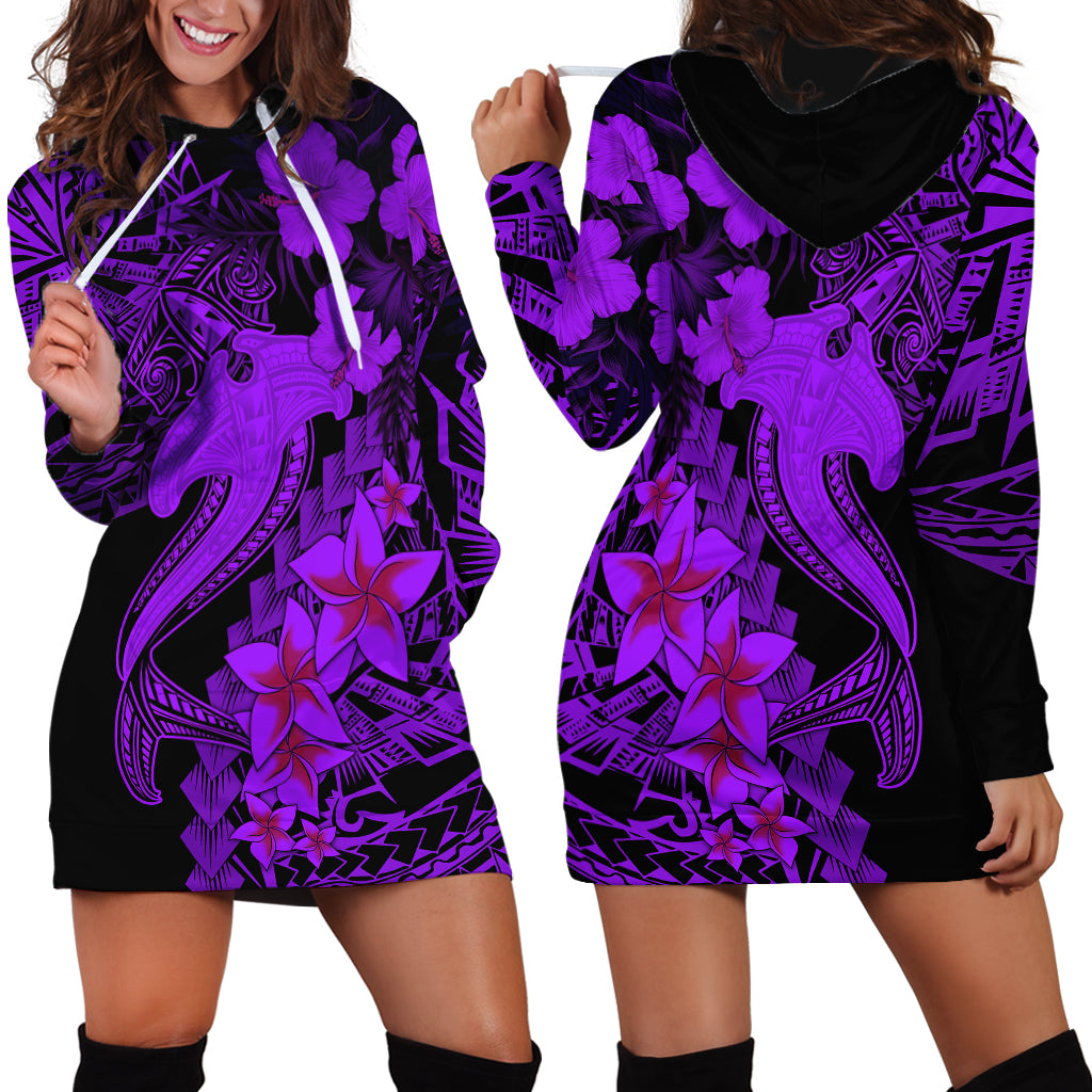 Aloha Hawaii Hoodie Dress Hammerhead Shark Tattoo Polynesian Summer - Violet - Wonder Print Shop