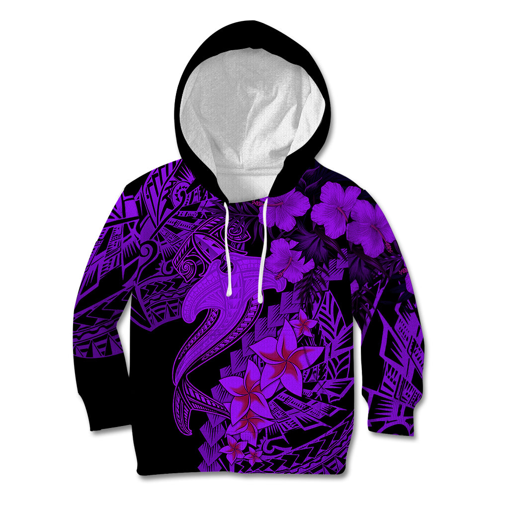 Aloha Hawaii Kid Hoodie Hammerhead Shark Tattoo Polynesian Summer - Violet - Wonder Print Shop