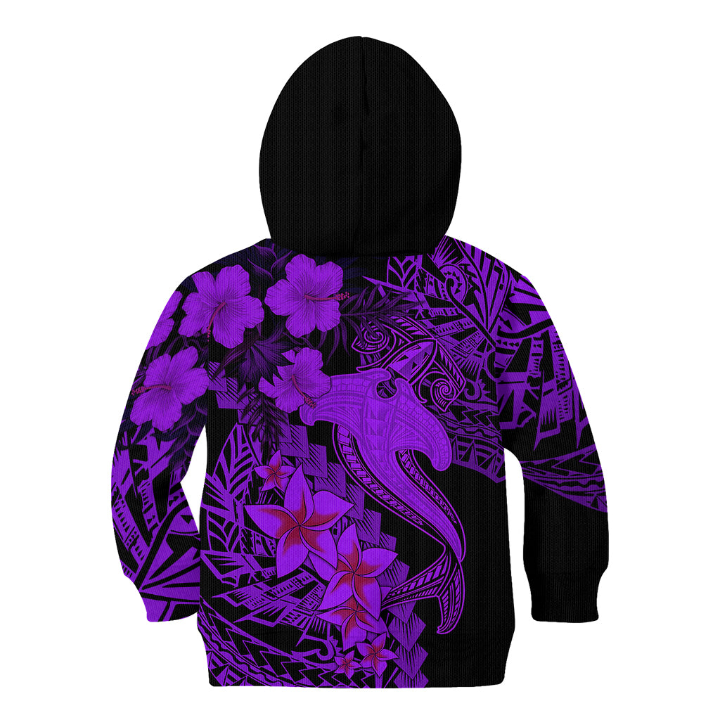 Aloha Hawaii Kid Hoodie Hammerhead Shark Tattoo Polynesian Summer - Violet - Wonder Print Shop